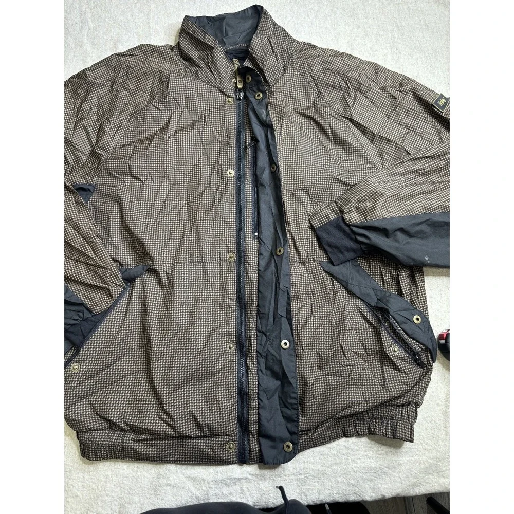 FootJoy DryJoys Mens XL Golf Jacket Brown Black Houndstooth Full Zip Water Resis